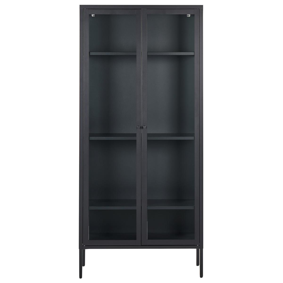 VITRINE Metall schwarz 4 Fächer 176 cm Harty - Schwarz, Metall (80/176/35cm) - Beliani