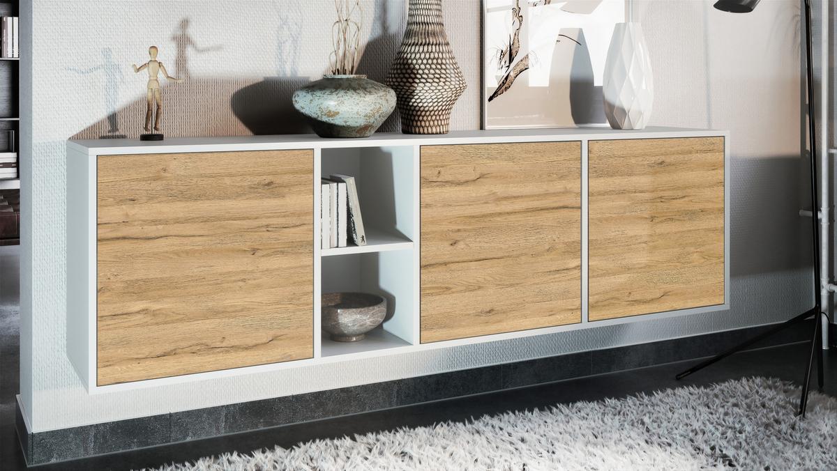 SIDEBOARD Cuba Türen in Eiche Natur - Eichefarben, Holzwerkstoff (182/53/35cm) - Vladon