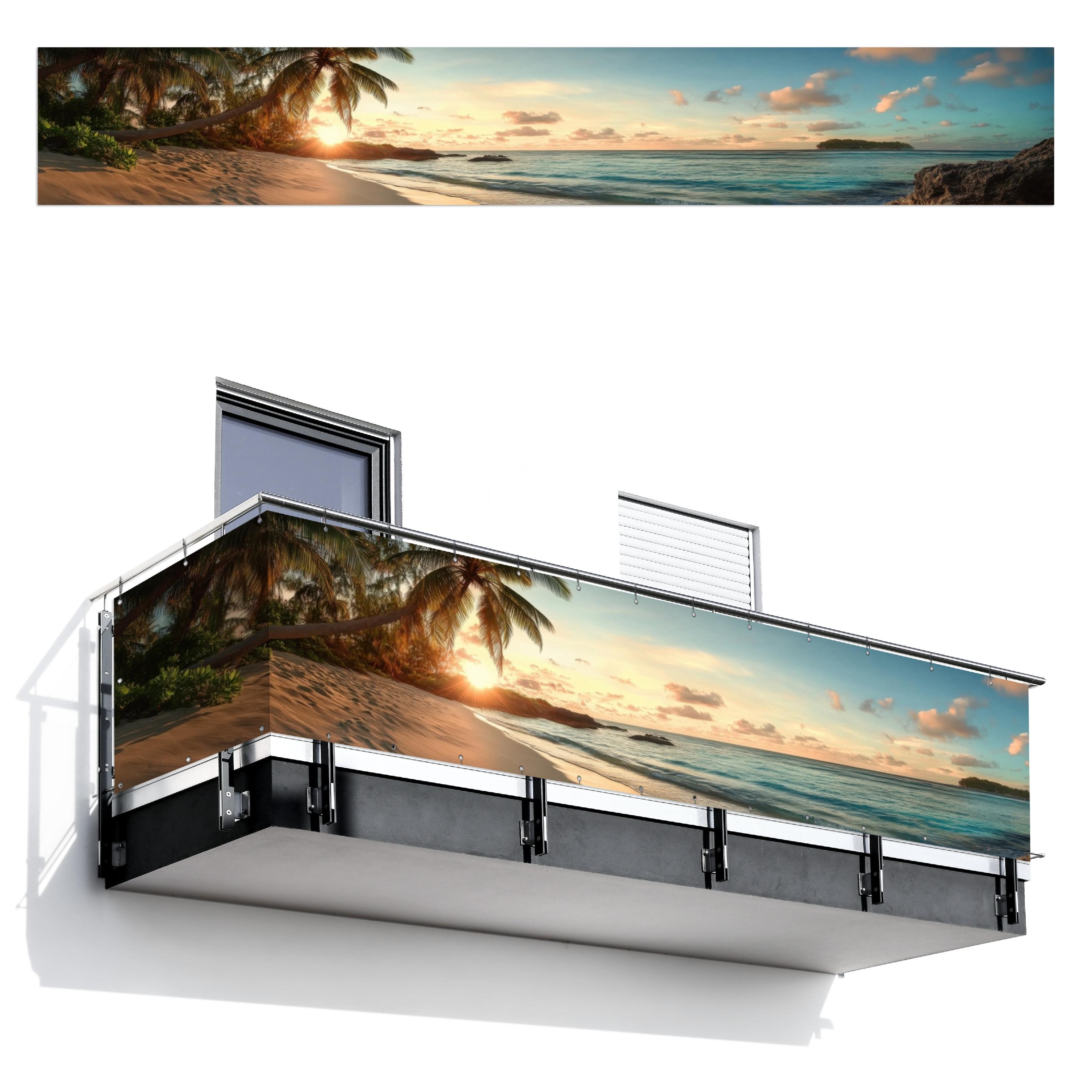 BALKON-SICHTSCHUTZ Strand - Palmen - Meer - Sonnenuntergang Groß 500x80 cm - Samtahornfarben, Kunststoff (500/80cm) - MuchoWow