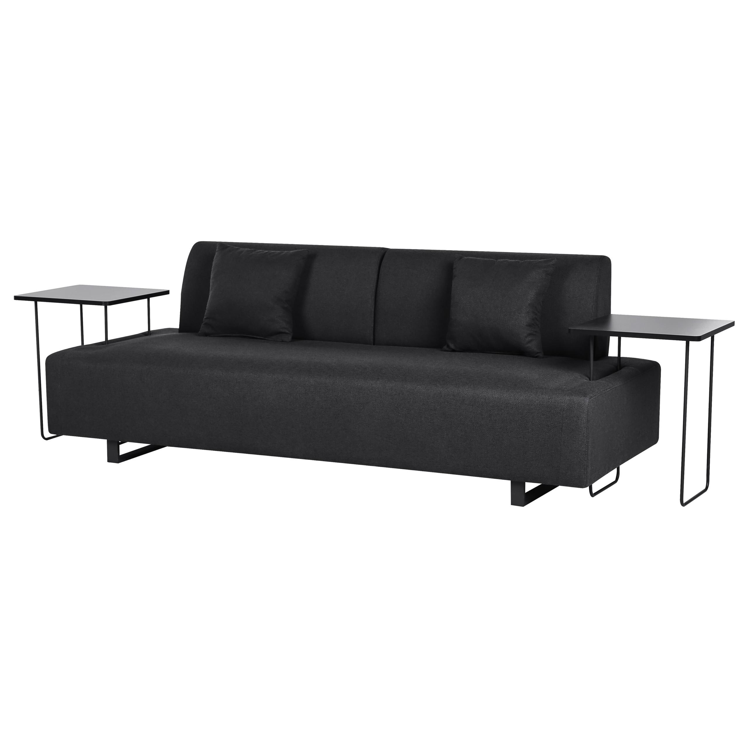 3-SITZER-SOFA Stoff Schwarz mit Tischen Sokna - Schwarz, Textil (220/81/86cm) - Beliani