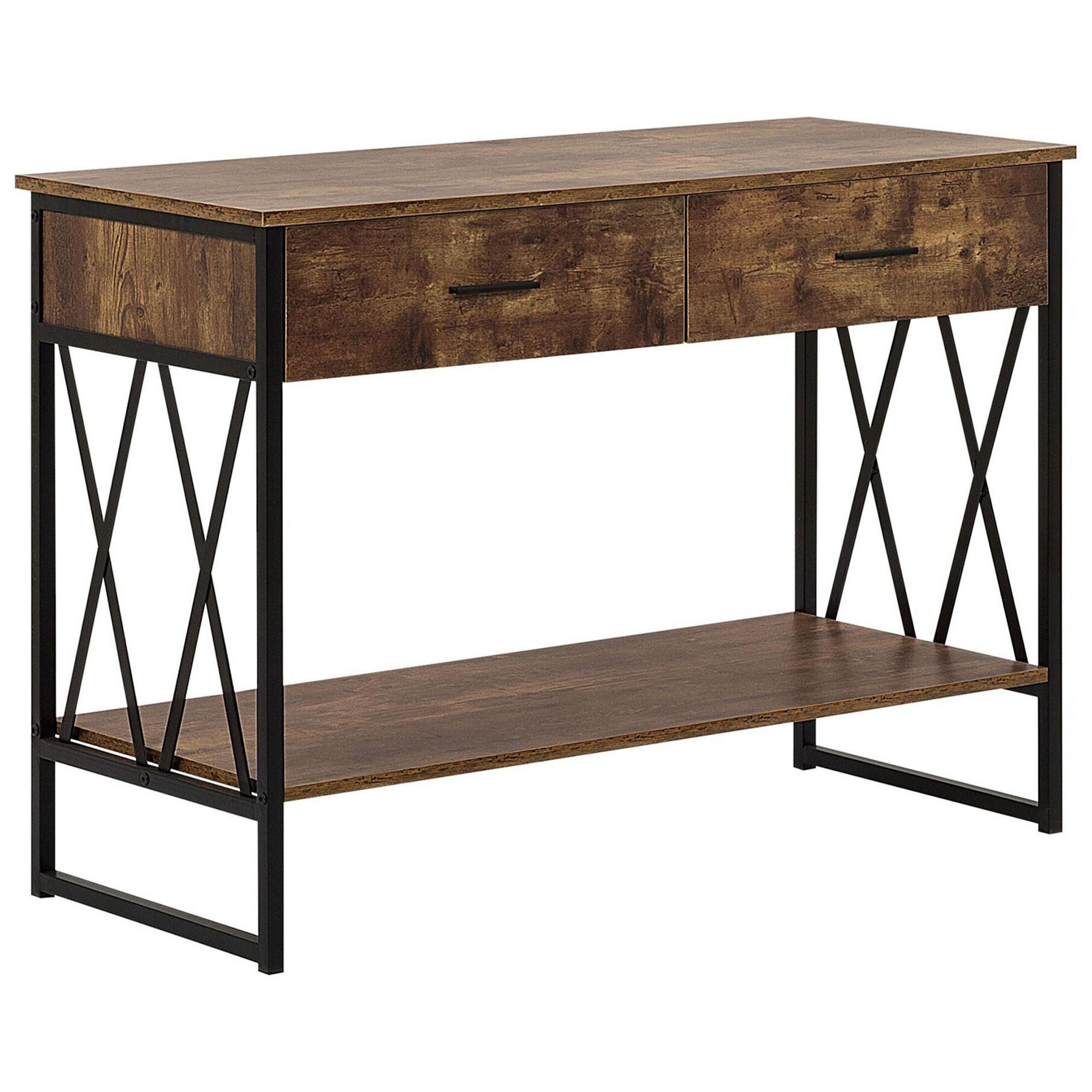 KONSOLENTISCH Holzoptik braun 2 Schubladen Ayden - Dunkelbraun/Schwarz, Holzwerkstoff (46/107/76cm) - Beliani