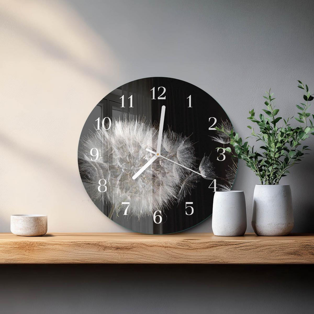 WANDUHR aus Glas Ø30 cm - Löwenzahn - Weiß, Glas (30/30/0.4cm) - TULUP