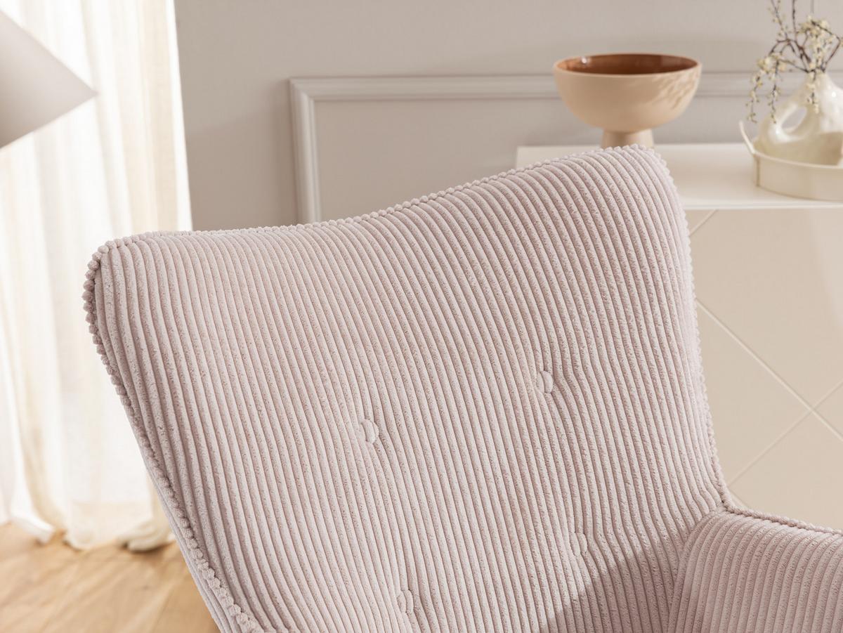 LOUNGESESSEL Lenari Puderrosa Cordstoff mit Füßen in Natur - Hellrosa/Naturfarben, Holz/Textil (71/96/86cm) - S-Style Möbel