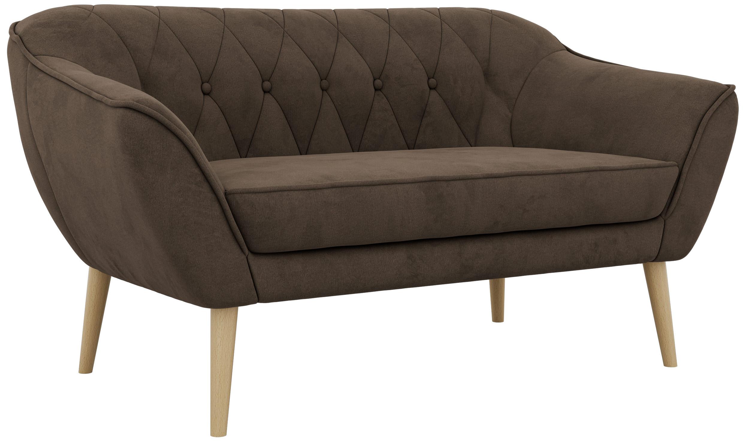 2-SITZER-SOFA PIRS - Braun Velvet - Holzbeine - Dunkelbraun/Buchefarben, Holzwerkstoff/Textil (140/75/74cm) - MKS