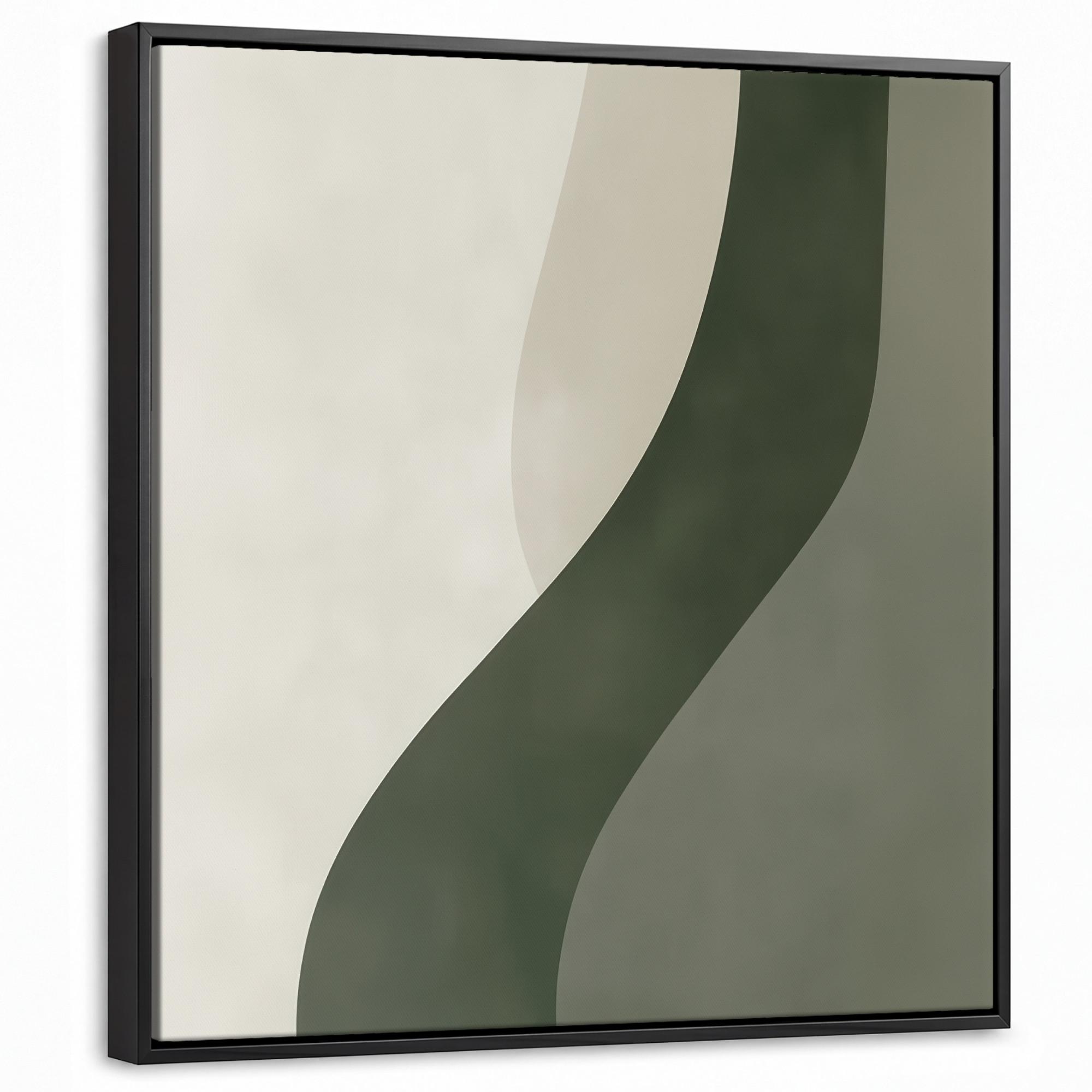LEINWAND Bilder mit Rahmen - Japandi - Grün - Abstrakt - Modern - 50x50 - Salbeigrün, Textil (50/50cm) - MuchoWow