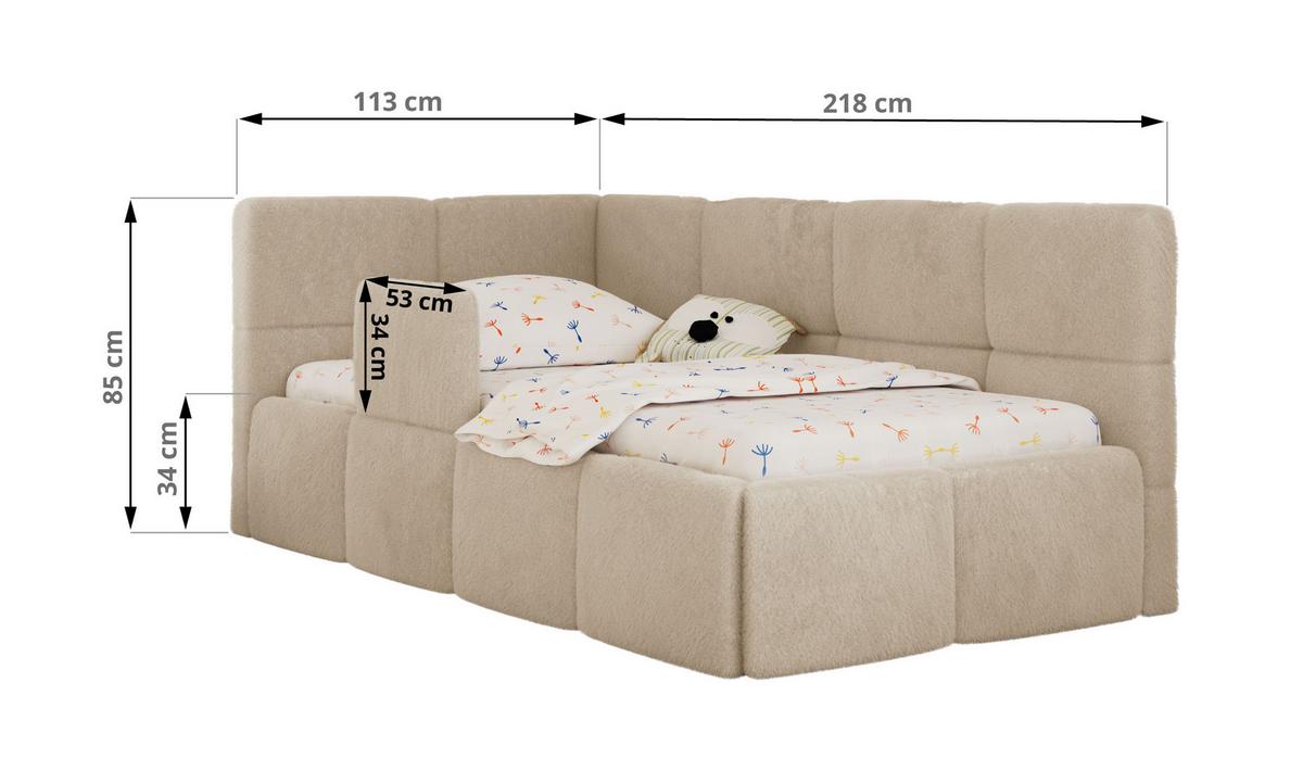 POLSTERBETT ARVO ALTA 90/200 - Creme Plüsch - Schaumstoffmatratze - Links - Creme, Textil (90/200cm) - MKS