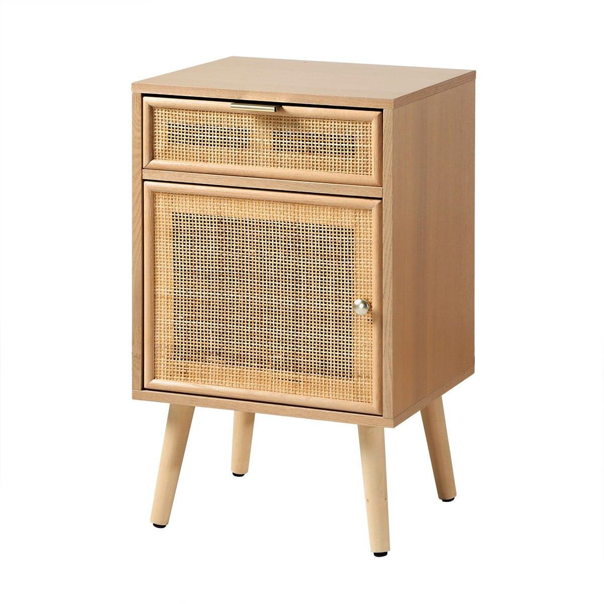 NACHTTISCH mit natürlichem Rattangeflecht - Eschefarben, Holzwerkstoff (36.5/71/40cm) - Calicosy