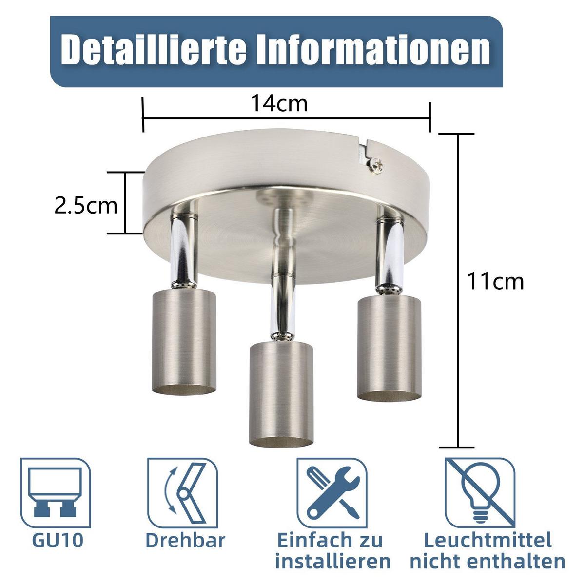 DECKENSTRAHLER Hannah 3-flammig 14/14/11 cm - Silberfarben, Metall (14/14/11cm) - Nettlife