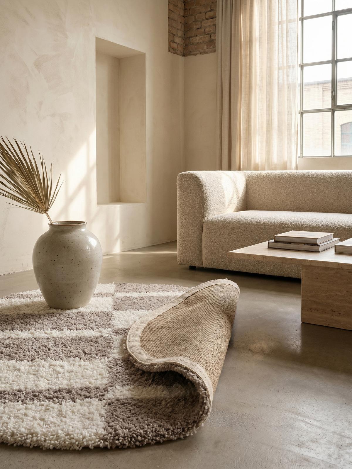 TEPPICH Hochflor WERFEN in Beige, kariert, Ø 80 cm - Beige, Textil (80/80cm) - KADIMA DESIGN