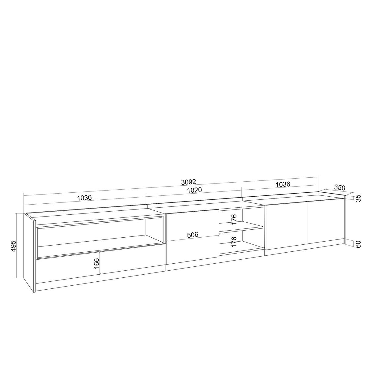 LOWBOARD, Dunkler Eiche und Schwarz, 310/37/50cm - Hellbraun, Holzwerkstoff (310/50/37cm) - Skraut Home