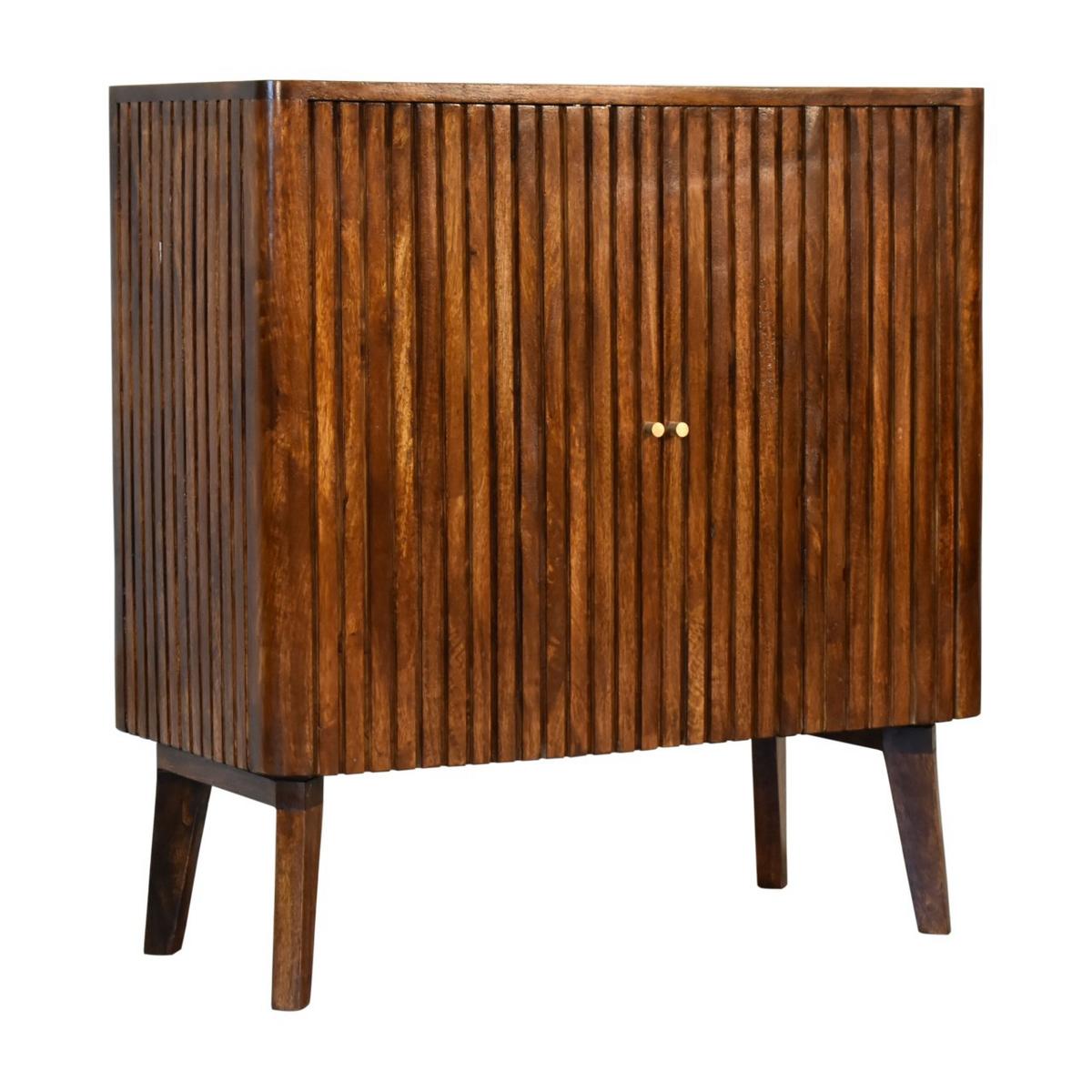 SCHRANK mit 2 Türen, 2 Regale, Nordische Beine, Braun - Messingfarben/Braun, Holz/Metall (75/80/35cm) - Artisan Furniture