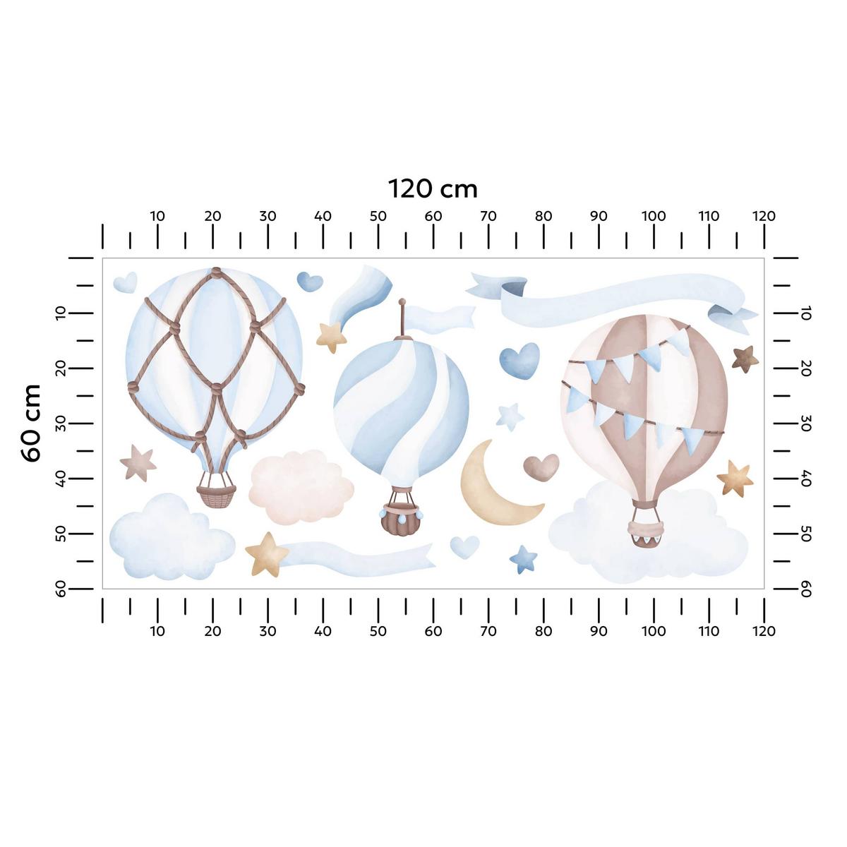 STICKER SET für Kinder blaue Luftballons Wolken Sterne Boho 120x60 - Beige/Braun, Papier (120/60/1cm) - Muralo