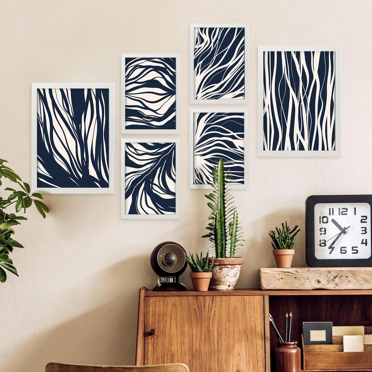 POSTER Set Mit 6 Zweigmuster In Abstrakter Form Ästhetische Dekodrucke Für Ihr Wohnzimmer, Schlafzimmer Oder Zuhause A3 & A4 Weißer Rahmen - Weiß, Papier (29/3cm) - Nacnic