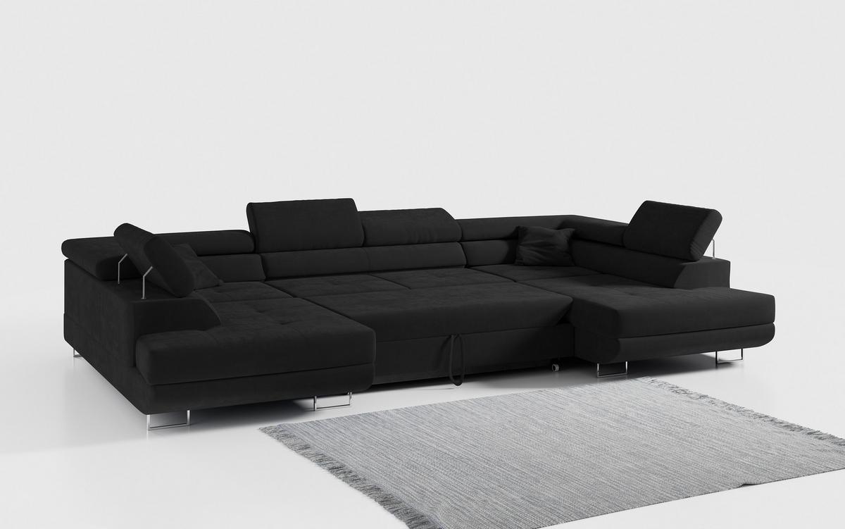WOHNLANDSCHAFT GUSTAW U Schwarz Velvet - Silberfarben/Schwarz, Textil/Metall (340/55/205cm) - MKS