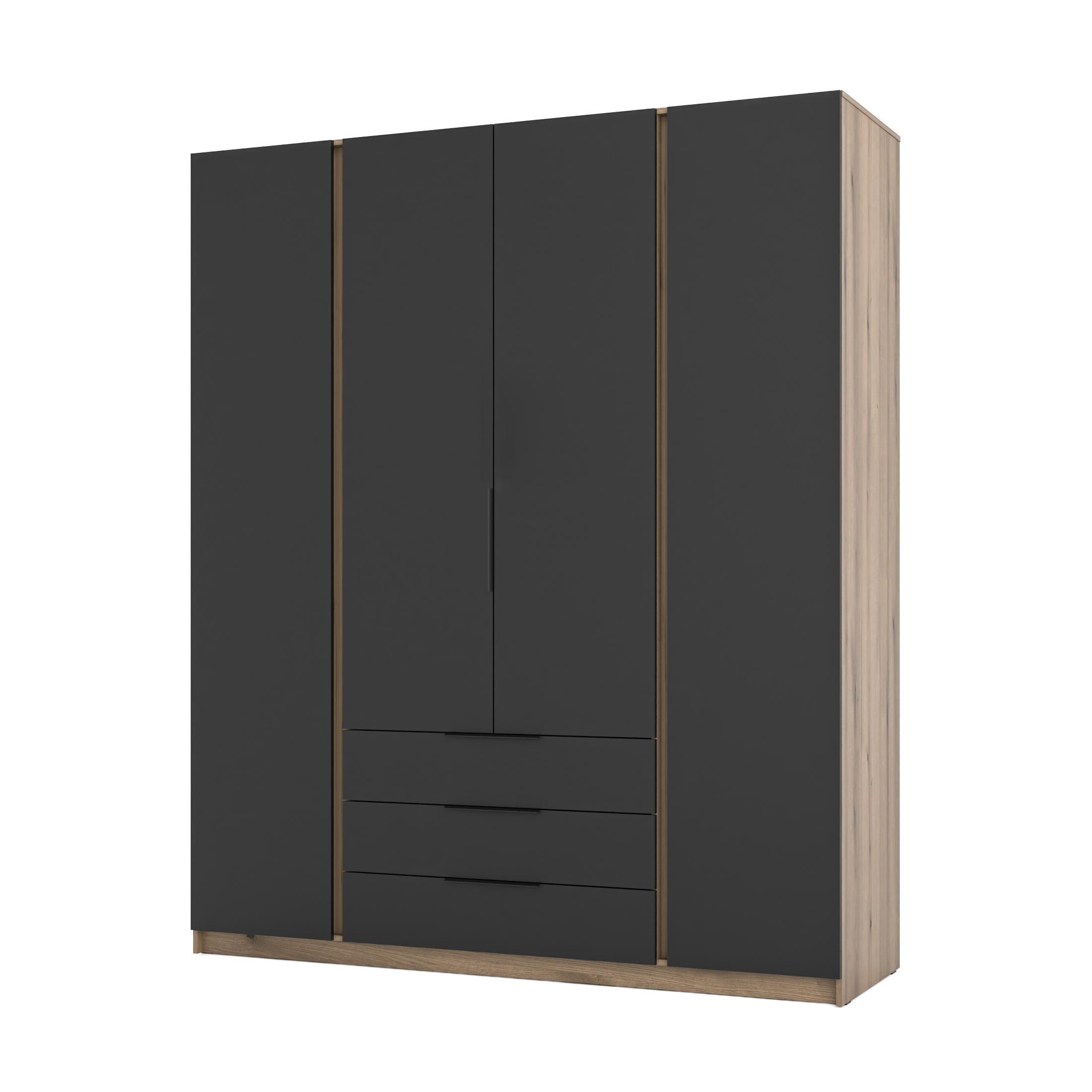 KLEIDERSCHRANK Nehir Eiche Evoke/Schwarz 200 cm - 4T3S Modern mit Schubladen - Eichefarben/Schwarz, Holzwerkstoff/Kunststoff (200/239/61.9cm) - AX Living