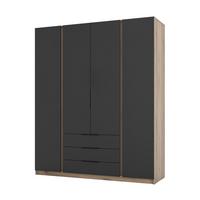 KLEIDERSCHRANK Nehir Eiche Evoke/Schwarz 200 cm - 4T3S Modern mit Schubladen - Eichefarben/Schwarz, Holzwerkstoff/Kunststoff (200/239/61.9cm) - AX Living
