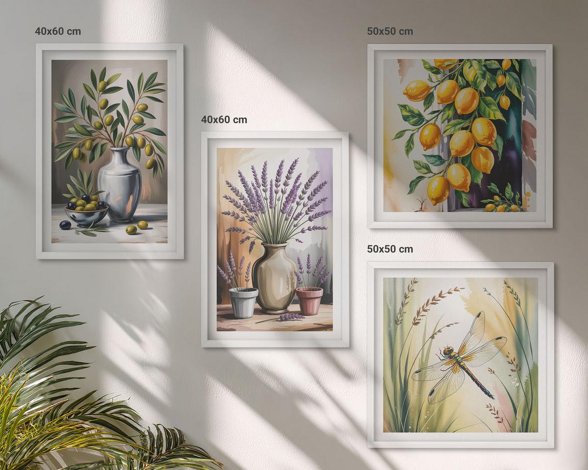 BILDER SET 4er Set - 50x50 cm & 40x60 cm Weißer Rahmen - Olivenblüten in Vasen Natur - Weiß, Kunststoff (50/50cm) - TULUP