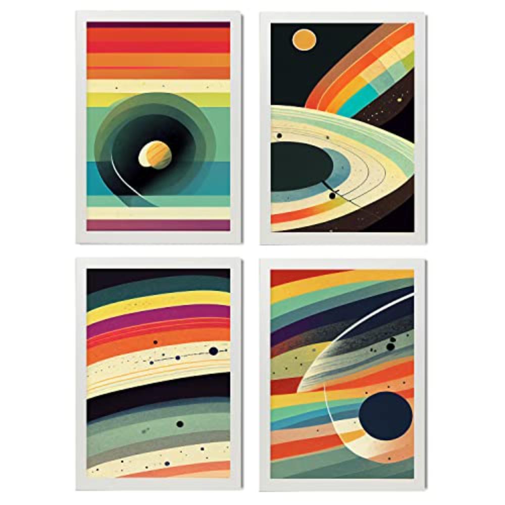 POSTER Set mit 4 Abstrakt Kurve Moderne Galaxien A4 Weißer Rahmen - Weiß, Papier (29.7/3cm) - Nacnic
