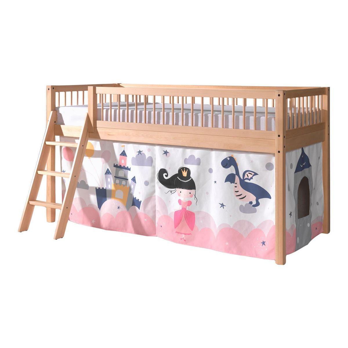 HALBHOHES BETT Kelci 90x200 Textilset Princess Sophie Buche Massivholz - Buchefarben, Holz (90/200cm) - 58aufmkessel