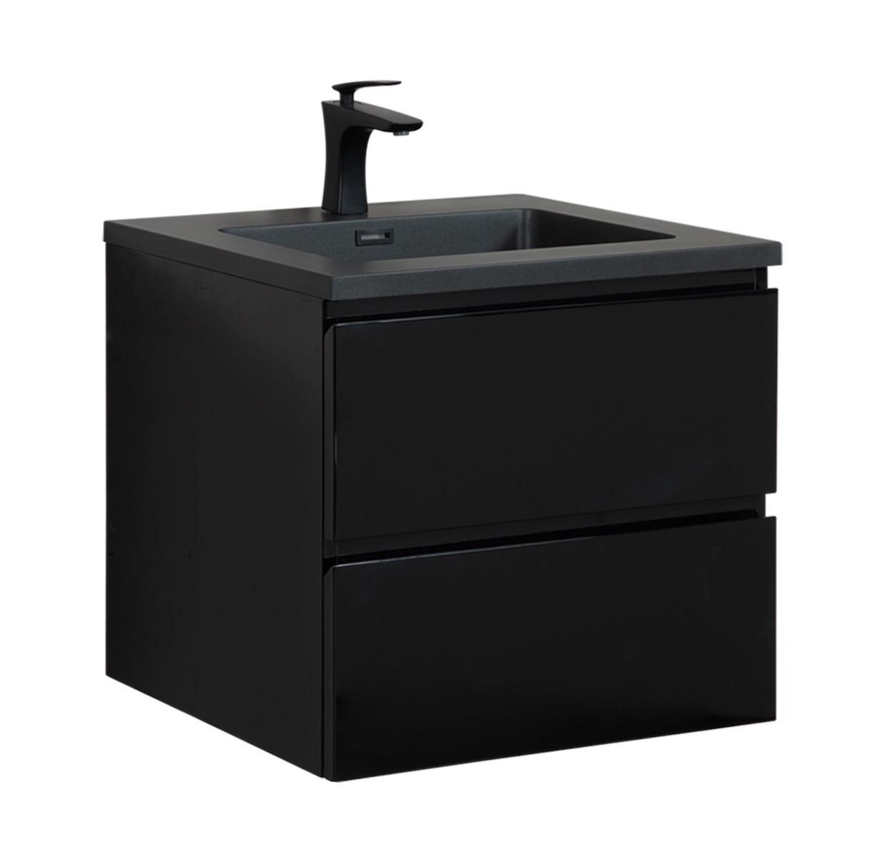 WASCHTISCHKOMBI Angela 2 Teile - Schwarz Matt Mit Schwarzem Waschbecken - 60 x 48 x 52 cm - Schwarz, Holz (60/52/48cm) - Badplaats