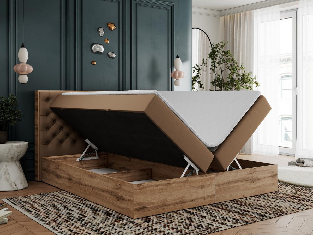 BOXBETT ALBERO 3 - 140/200 Braun Kunstleder - H4 - Braun, Holz/Textil (140/200cm) - MKS