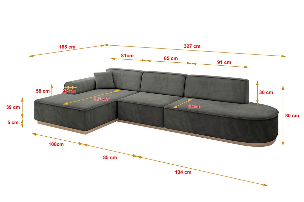 ECKSOFA Ottomane Links IREA-L2 - 327x165x80 cm Ecru - Anthrazit, Holzwerkstoff/Textil (327/165cm) - ALTDECOR