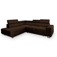 ECKSOFA NOLA L-S Braun Velours-Stoff mit Schlaffunktion - Silberfarben/Braun, Holz/Textil (253/190cm) - MASSENO