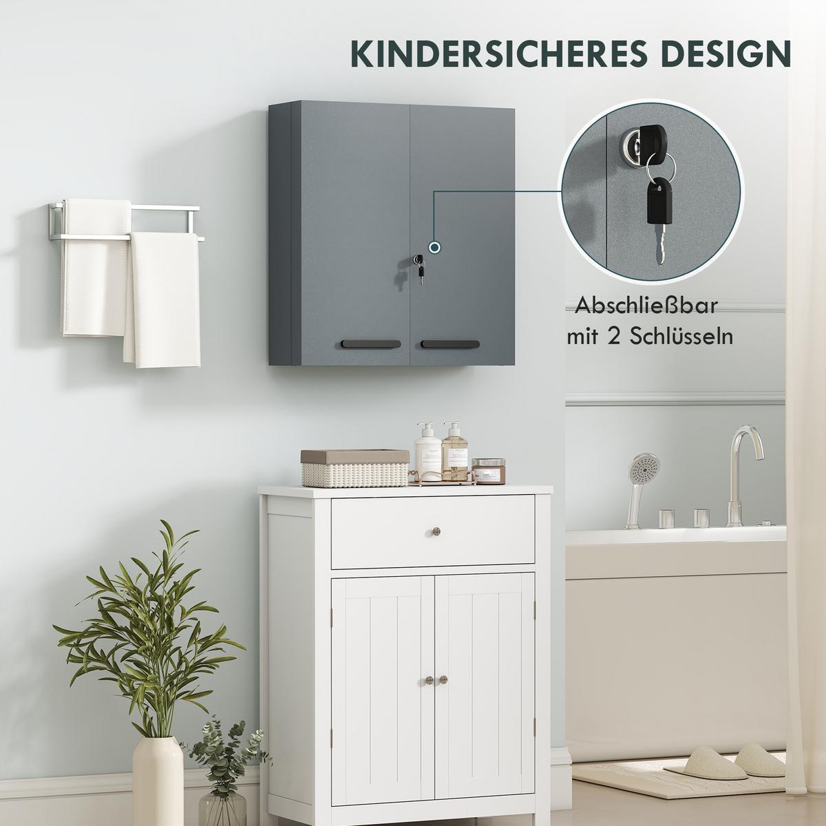 MEDIZINSCHRANK Kaltgewalzter Stahl Kohlegrau - Dunkelgrau/Schwarz, Metall (18/60/55cm) - Kleankin