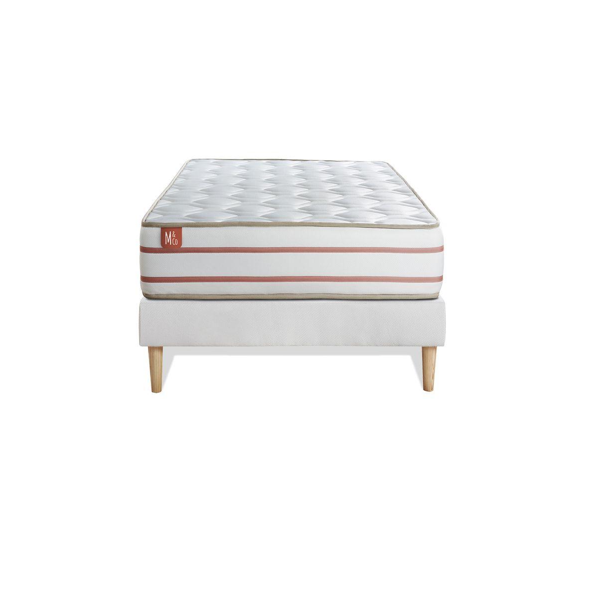 BETT Le Doux Memory-Schaum 90 x 200 cm h4 - Kit Bettgestell Weiß - Beige/Weiß, Karton/Holz (90/200cm) - Marmottes & Co