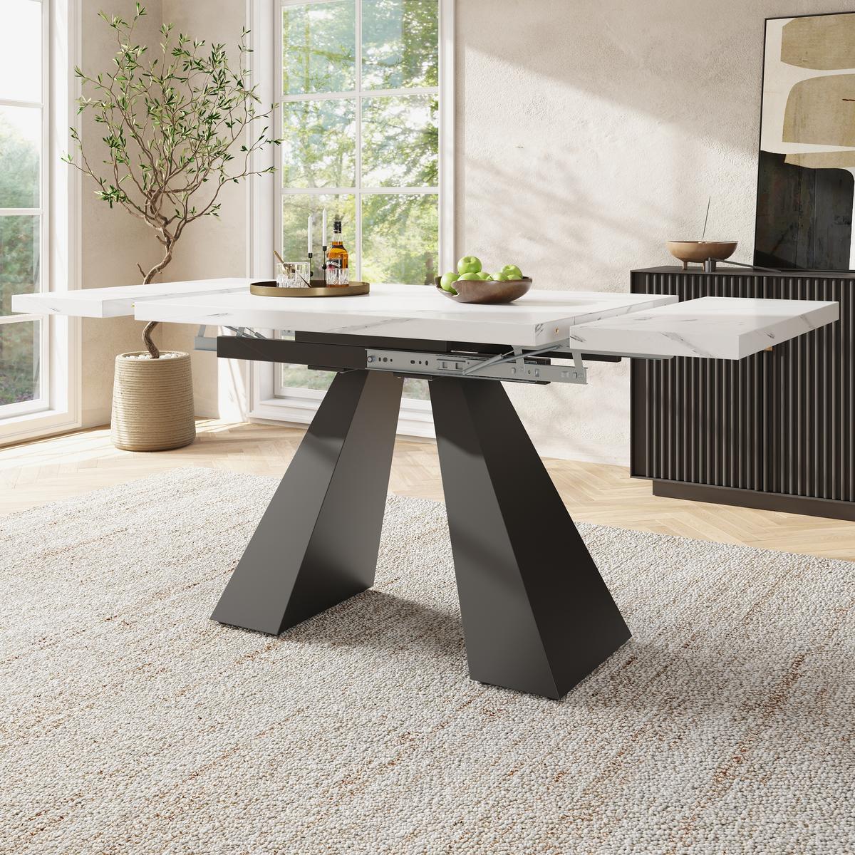 ESSTISCH Weiß 159/74/77 cm - Schwarz/Weiß, Holz/Metall (74/159/77cm) - Urban Meuble