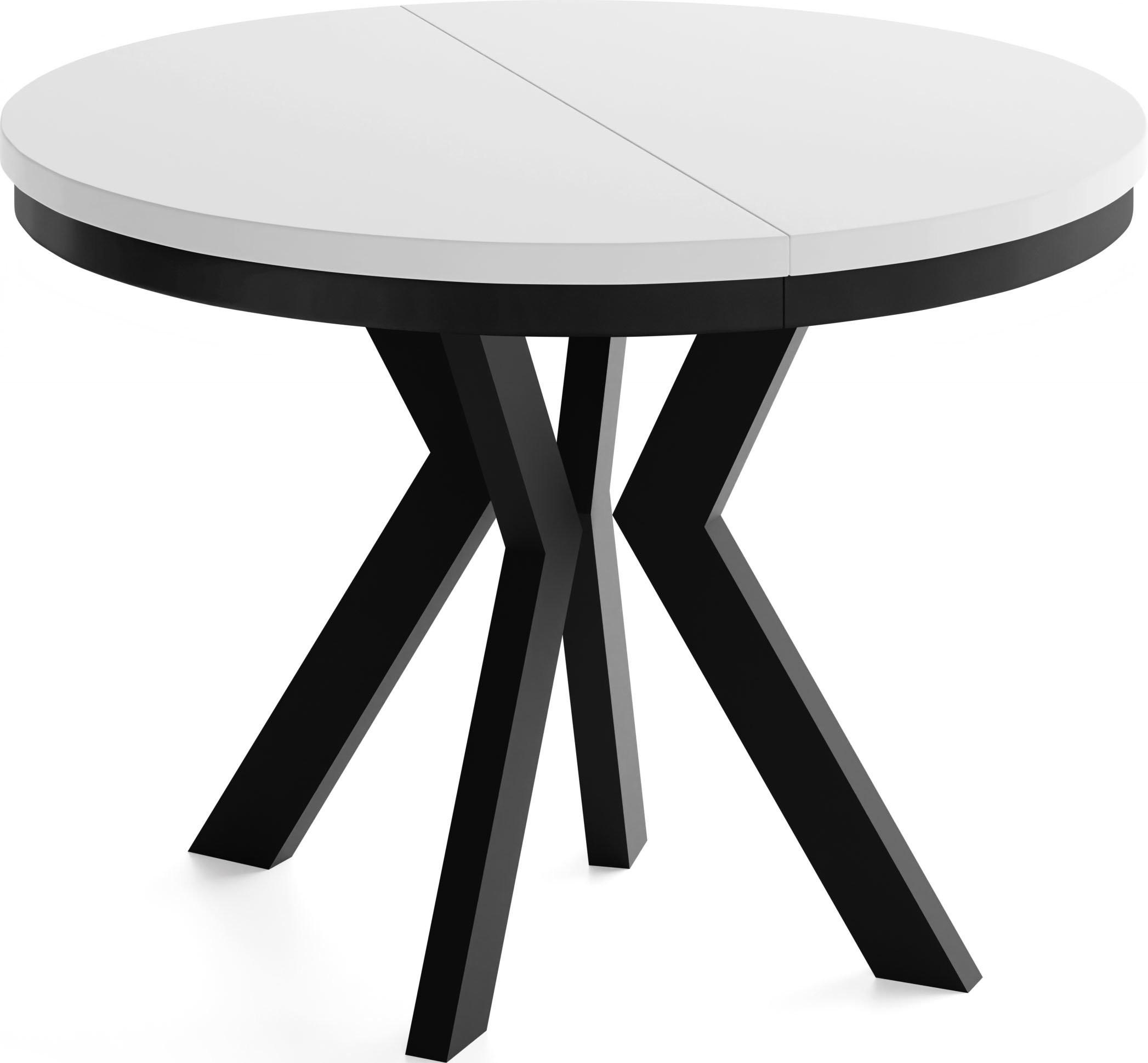 ESSTISCH Savio Neo rund ausziehbar verlängerbar, Weiß 80-130/80/77 cm - Schwarz/Weiß, Holz/Holzwerkstoff (80/130/77cm) - WFL GROUP