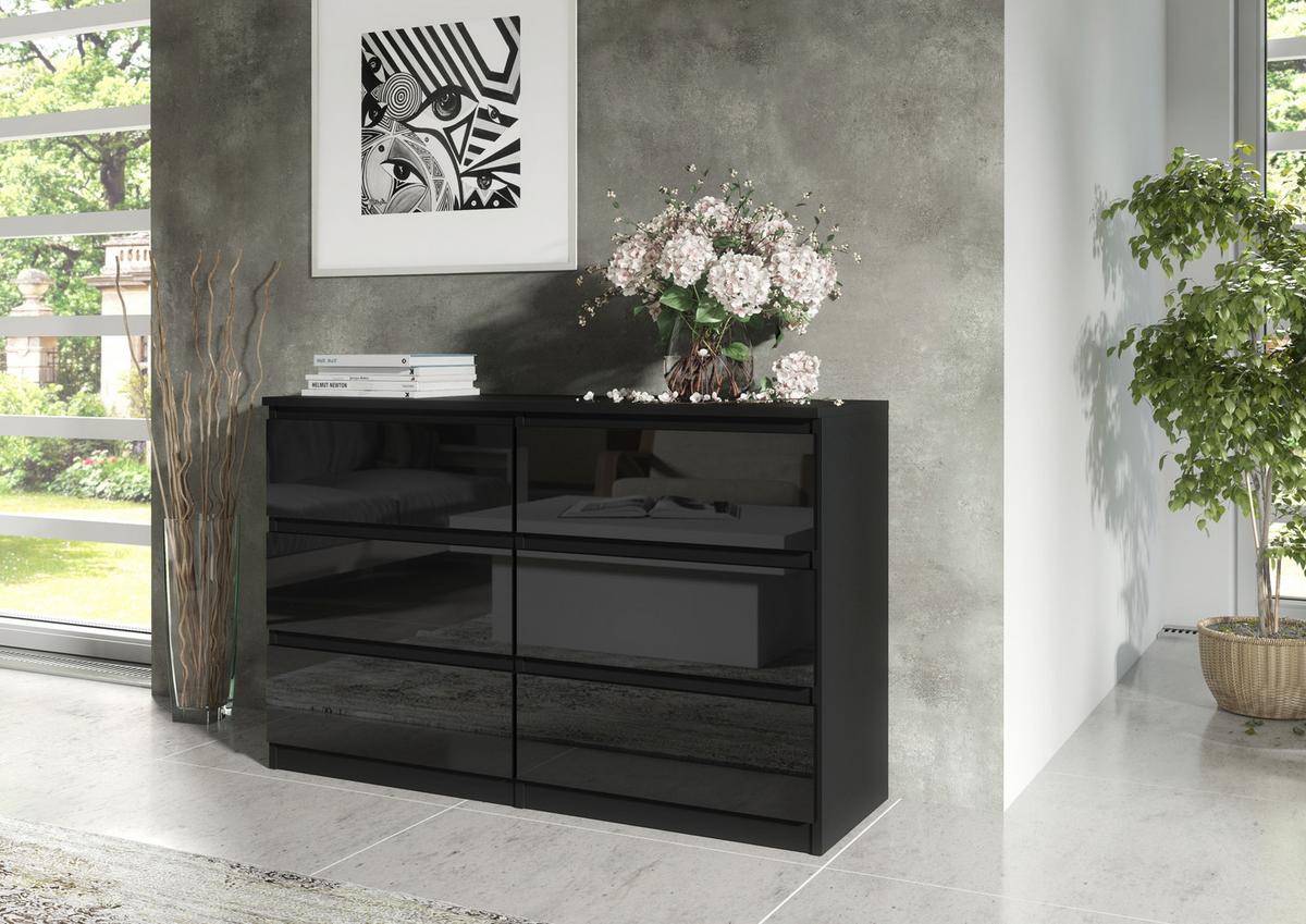 KOMMODE Schwarz, Hochglanz 120/79/39 - Schwarz Hochglanz/Schwarz, Holzwerkstoff (120/79/39cm) - RAUMHIRSCH FURNITURE