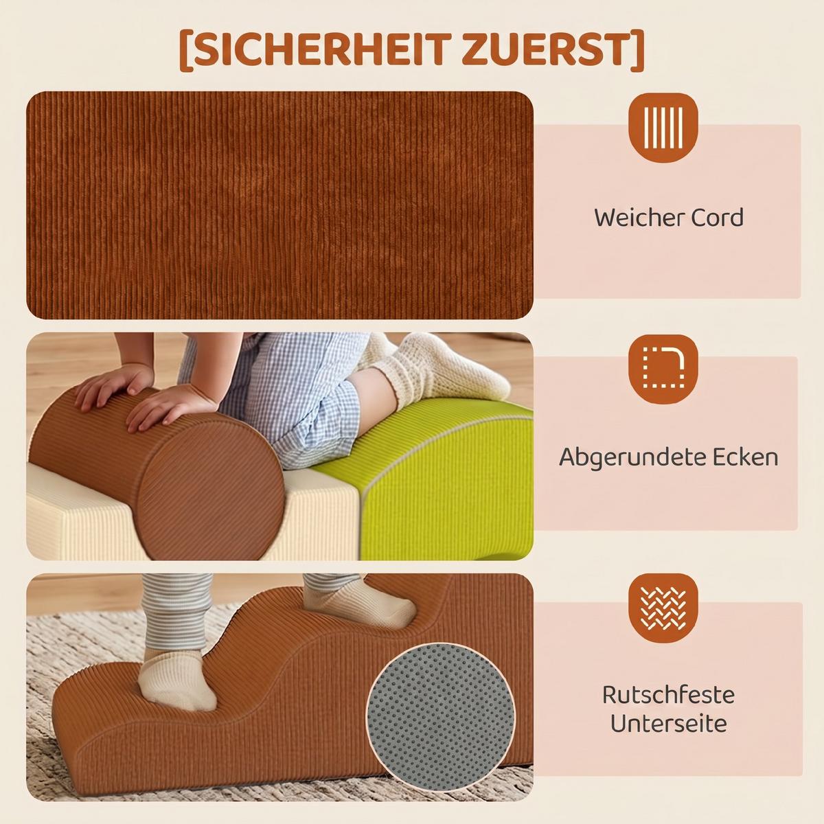 SOFTBAUSTEINE 5er Set Cord Schaumstoff Mehrfarbig - Braun, Textil (35/177cm) - AIYAPLAY