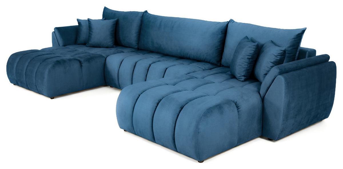 ECKSOFA Iris U mit Schlaffunktion und Bettkasten, U-Form – Dunkelblau Samt 382/184/85 cm - Blau/Schwarz, Kunststoff/Textil (382/184cm) - WFL GROUP