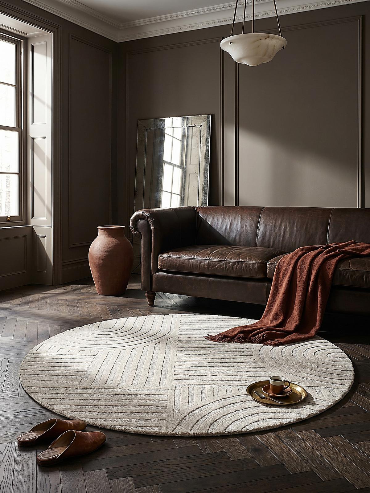 TEPPICH aus Wolle LEVEN in Elfenbein, geometrisch, Ø 160 cm - Champagner, Textil (160/160cm) - KADIMA DESIGN