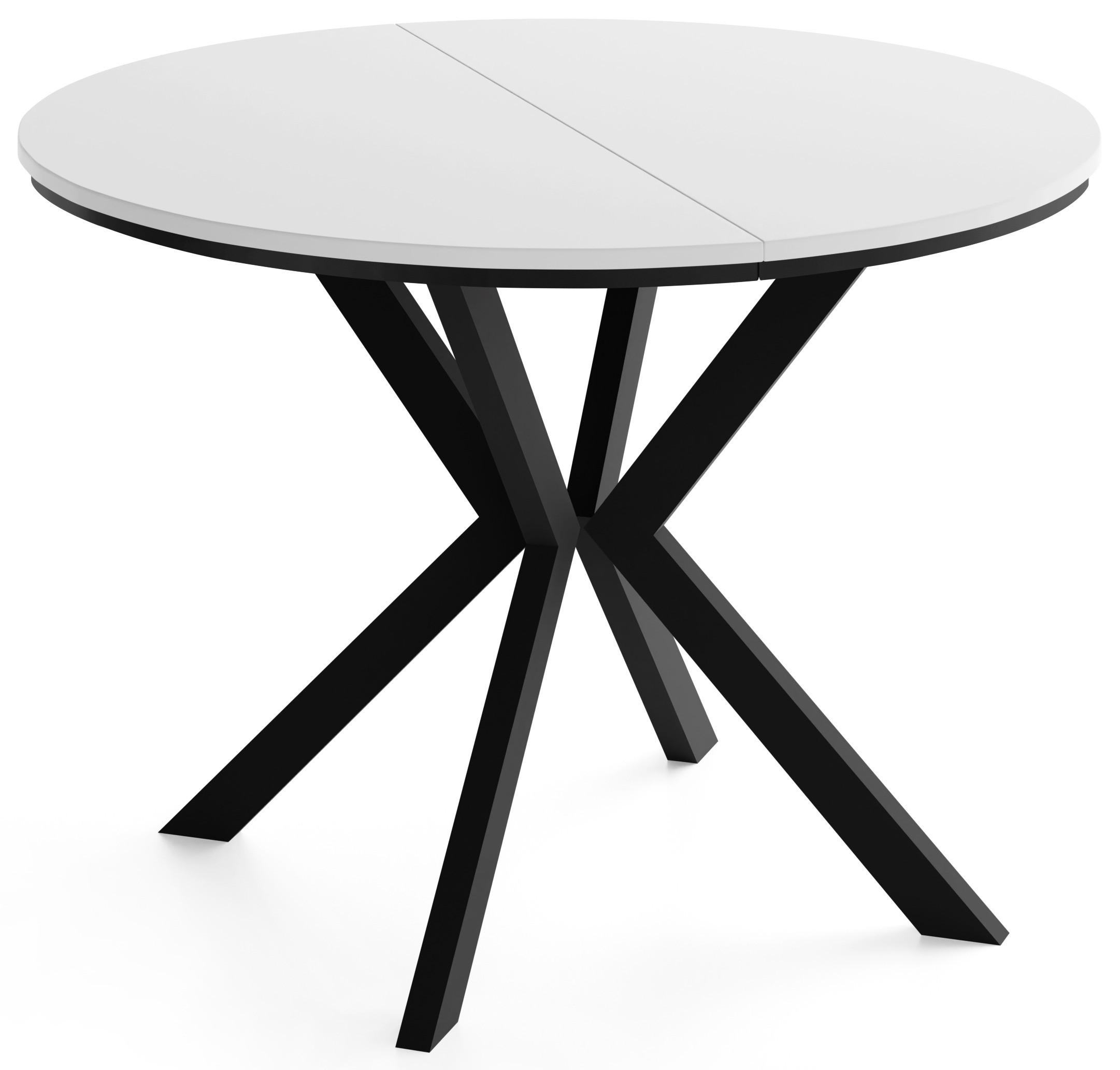 ESSTISCH Valio rund oval ausziehbar verlängerbar mit schwarzen Metallbeinen, Weiß 90-130/90/76 cm - Schwarz/Weiß, Holzwerkstoff/Metall (90/130/76cm) - WFL GROUP