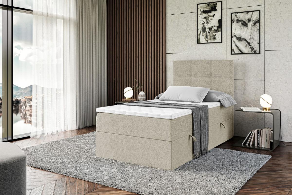 BOXBETT mit Matratze H3 und Lattenrost - MARCE - 90x200 - Links Beige - Beige, Holzwerkstoff (90/200cm) - ALTDECOR