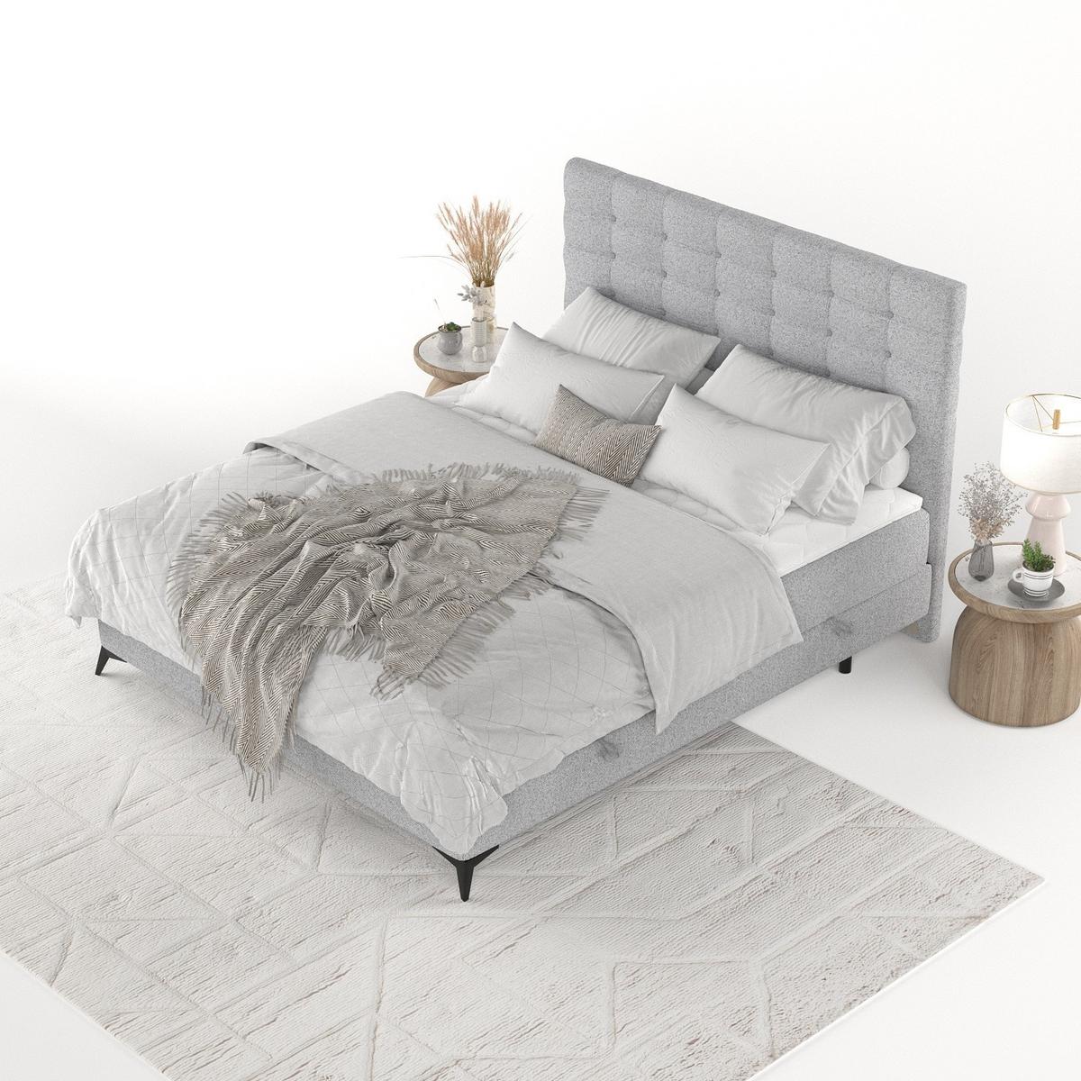 BOXBETT Niro 180/200 cm Hellgrau im Riva Stoff - Hellgrau/Schwarz, Holz/Holzwerkstoff (180/200cm) - AltaBeds