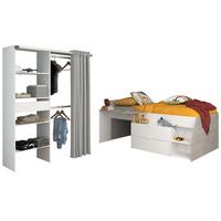 KINDERZIMMER weiß, grau 2-teilig, Jugendzimmer-Set Stauraumbett und Kleiderschrank - Schwarz/Weiß, Holzwerkstoff/Kunststoff (143/182/135cm) - Parisot Meuble