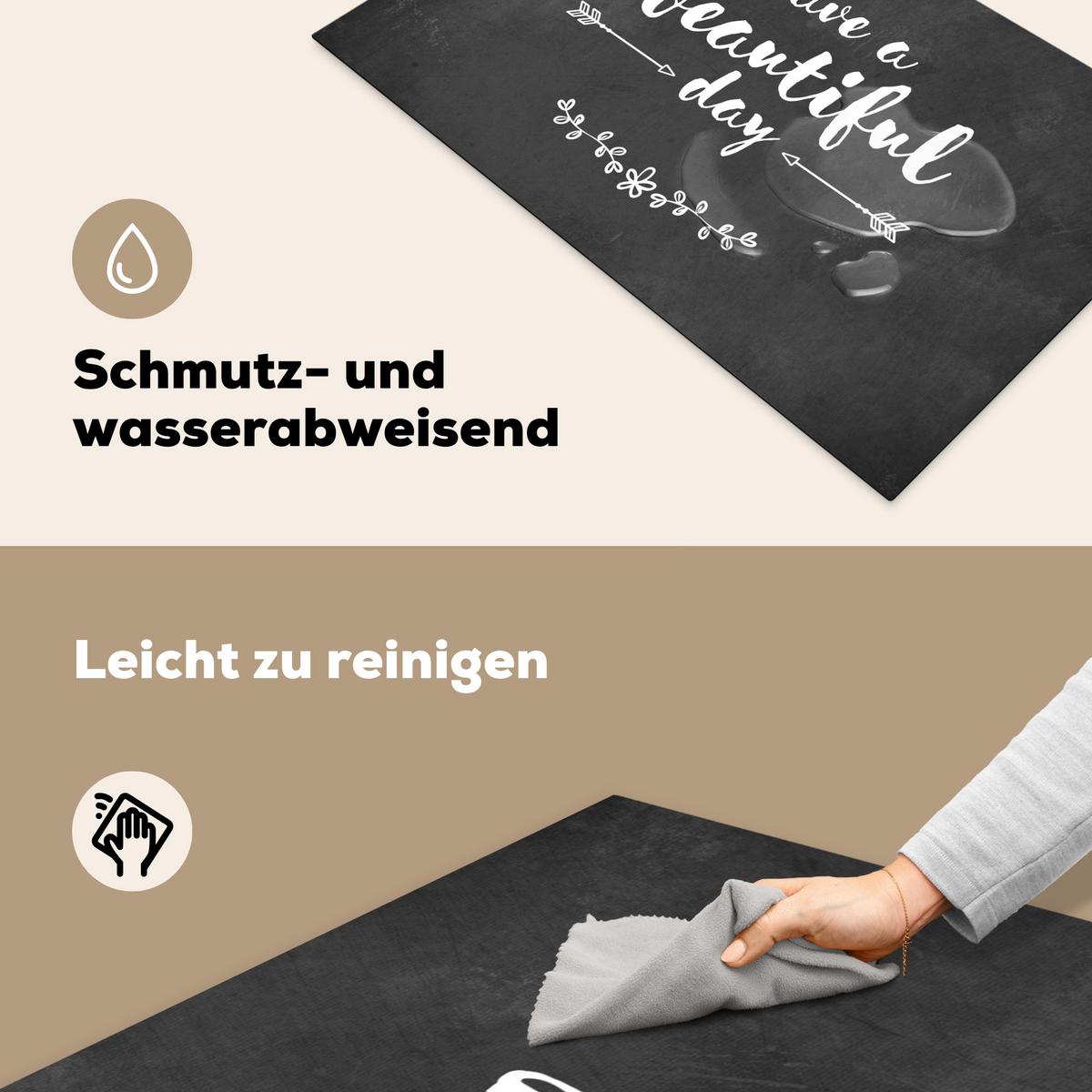 HERDABDECKPLATTE Zitat - Einen schönen Tag - Grau - Weiß Ceranfeldabdeckung 85x52 cm - Anthrazit, Kunststoff (85/52/0.2cm) - MuchoWow