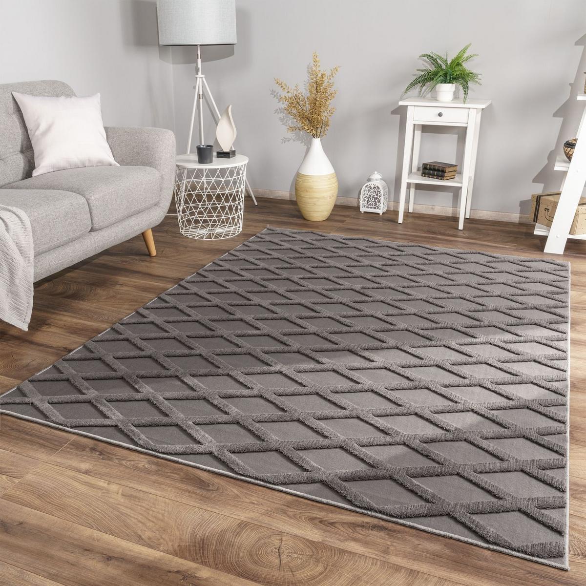 FLACHWEBETEPPICH Skandinavisch Anthrazit 120 x 160 cm - Anthrazit, Kunststoff (120/160cm) - TT Home