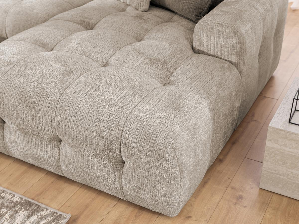 WOHNLANDSCHAFT in U-Form mit raffinierten Steppungen, 6-Sitzer, Wellenunterfederung, B323/T161/H79 cm, Chenille-Bezug in Sandgrau / 21048 - Sandfarben/Greige, Kunststoff/Textil (323/79/161cm) - luma-home
