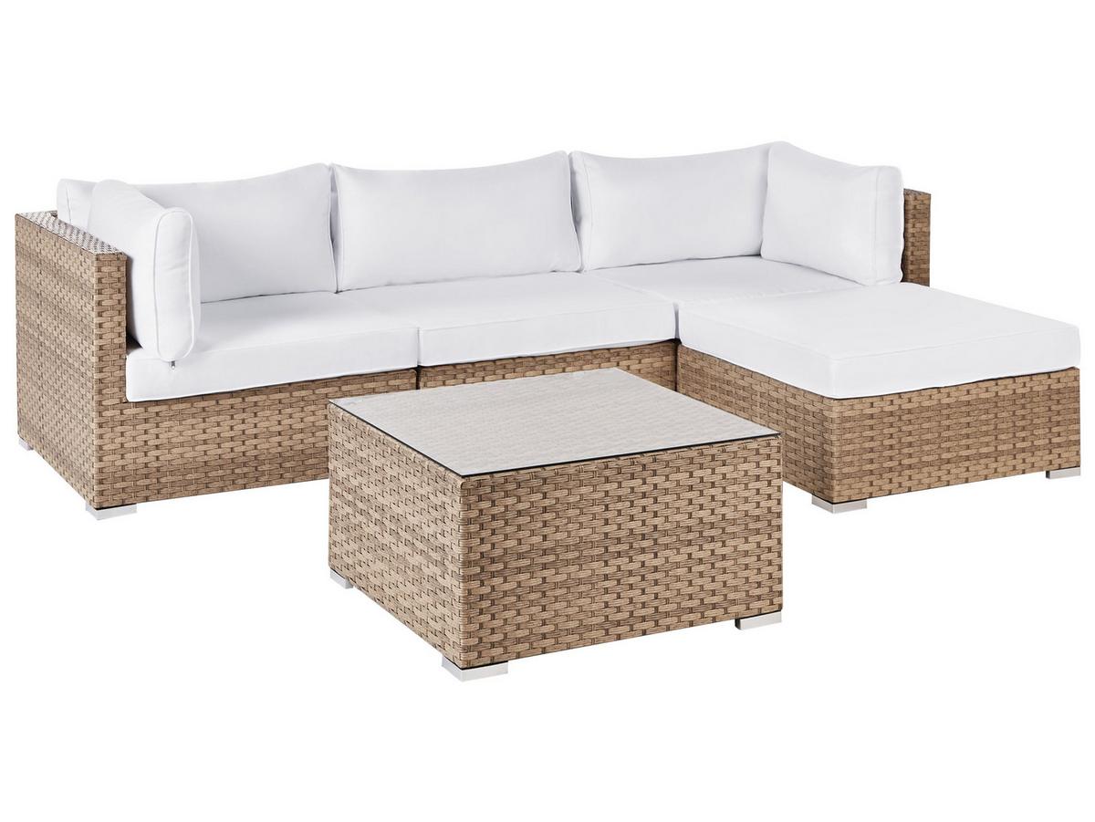 LOUNGE-SET 4-Sitzer Naturfarben Sano - Weiß/Naturfarben, Kunststoff - Beliani