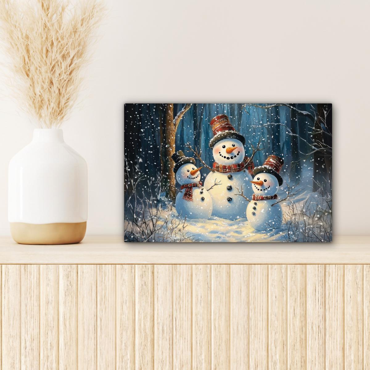 LEINWANDBILD Schneemann - Schnee - Winter - Wald Deko Schlafzimmer 30x20 cm - Hellblau, Textil (30/20cm) - MuchoWow