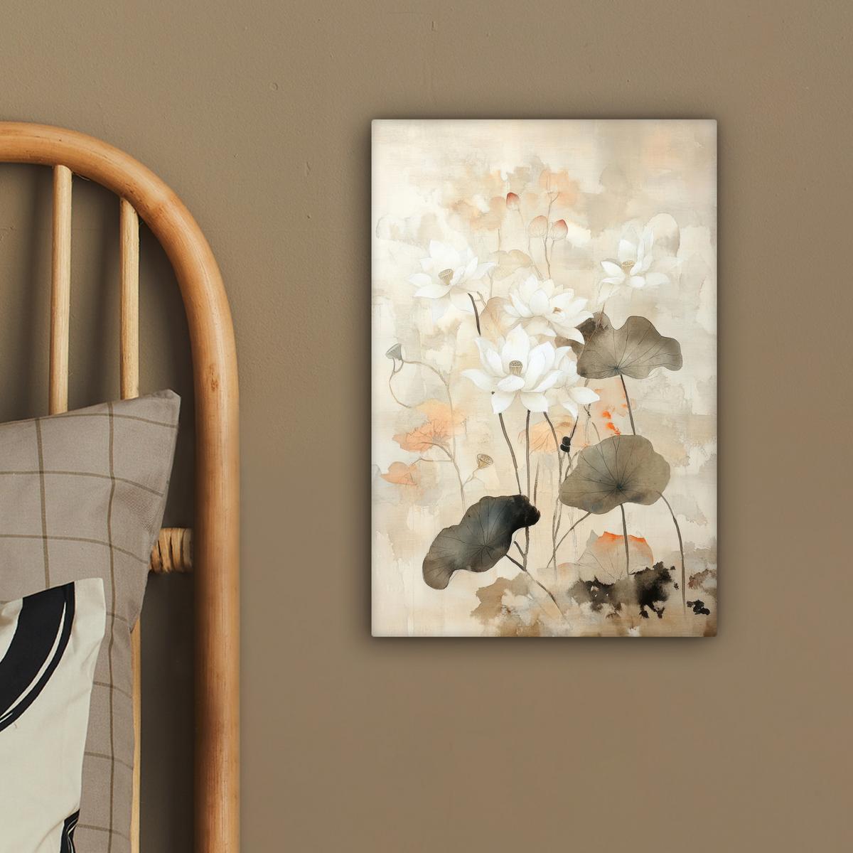 LEINWANDBILD Blumen - Japandi - Wabi sabi Deko Wohnzimmer 20x30 cm - Sandfarben, Textil (20/30cm) - MuchoWow