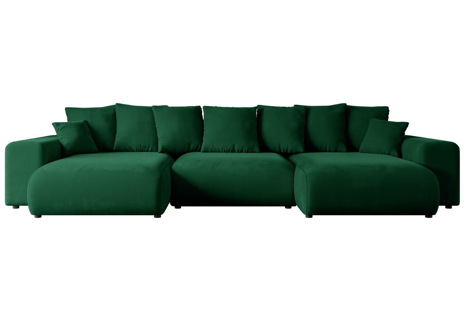 WOHNLANDSCHAFT mit Schlaffunktion ESKAR-U -364x176x72cm Grün Velours - Schwarz/Grün, Holzwerkstoff/Kunststoff (364/72/176cm) - ALTDECOR