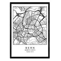 POSTER Bern Stadtkarte – Nordisch A4 Schwarzer Rahmen - Schwarz, Papier (29.7/5/21cm) - Nacnic