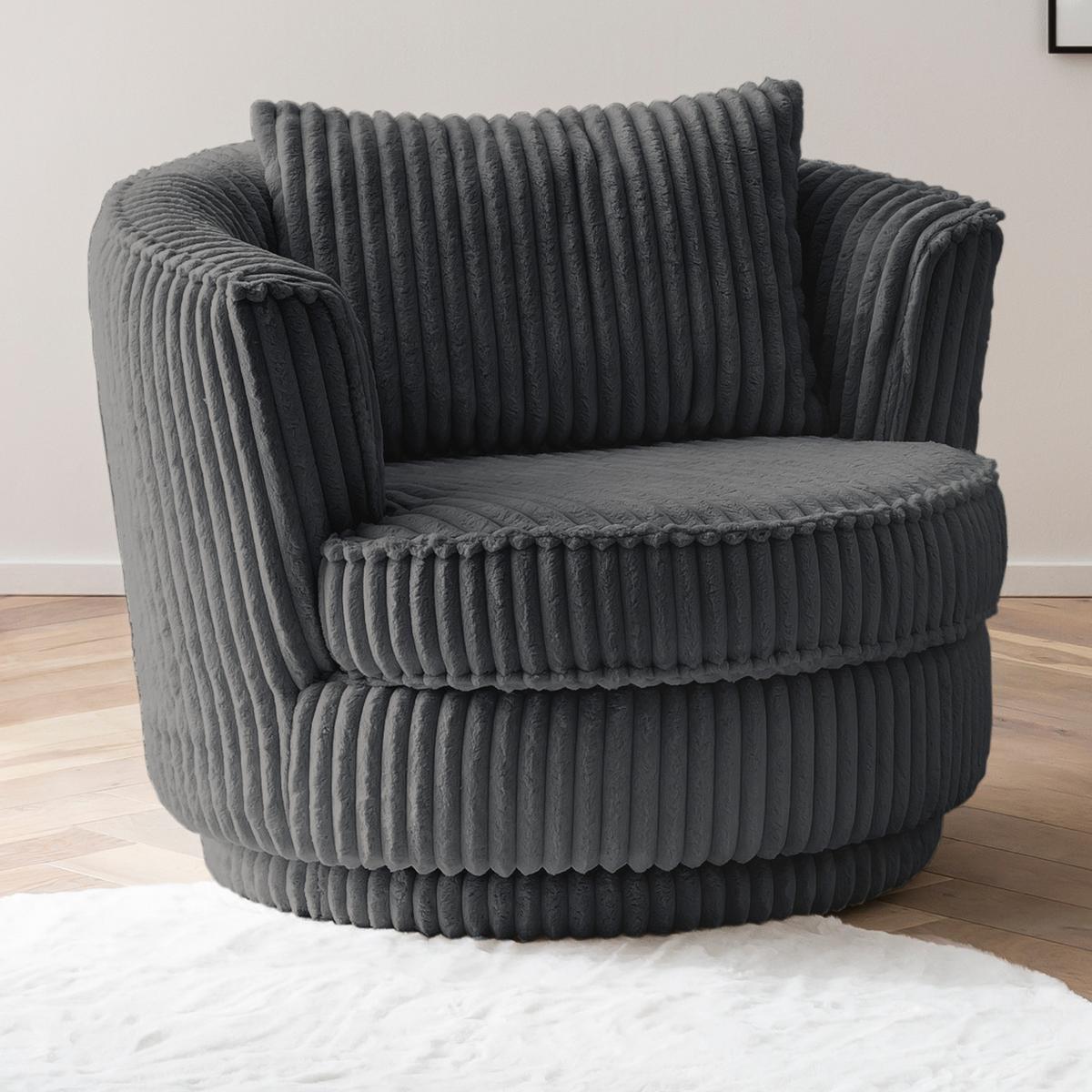 BIG-SESSEL Mega Cord grau Ø 95 cm 360° drehbar, inklusive Kissen - Grau, Holz/Kunststoff (95/77/95cm) - Furn.Design
