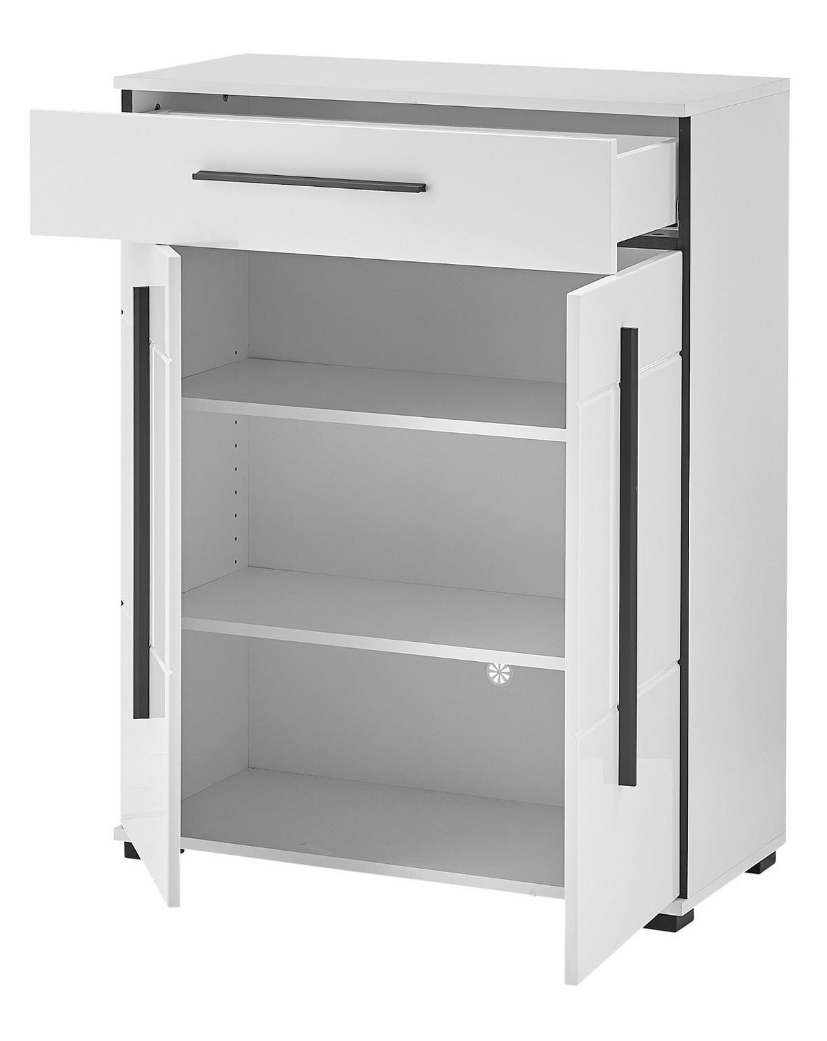 SCHUHSCHRANK weiß Hochglanz 80 x 103 cm, Kommode mit Soft-Close - Weiß Hochglanz/Schwarz, Holzwerkstoff/Kunststoff (80/103/39cm) - Furn.Design