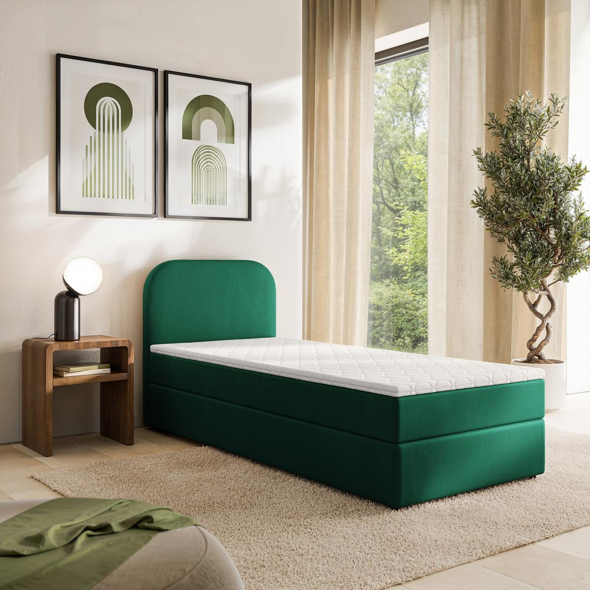BOXBETT CERIA 80x200 cm mit Matratze und Topper - Grün - Grün, Holz/Textil (80/200cm) - MASSENO